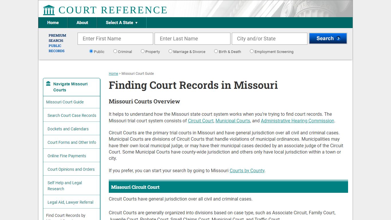 How to Find Missouri Court Records | CourtReference.com